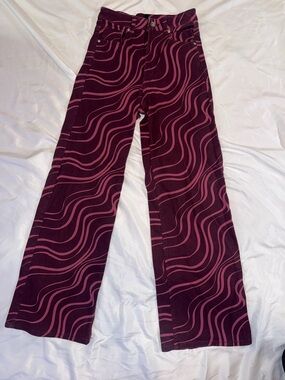 H&M Divided Maroon Pants with Pink Stripe Detail